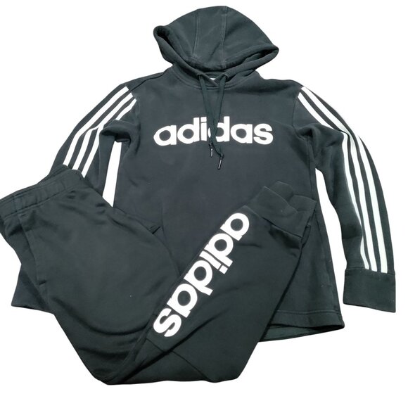 adidas Other - adidas 3-Stripe Long Sleeve Hoodie & Pull On Jogger Track Pants Set Black Boys S